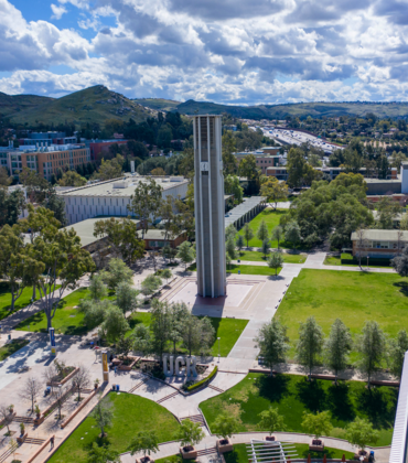 a drone image of campus.